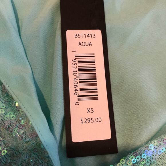 Badgley Mischka aqua sequin v neck tunic top size Extra Small XS NWT mermaid - Picture 9 of 16